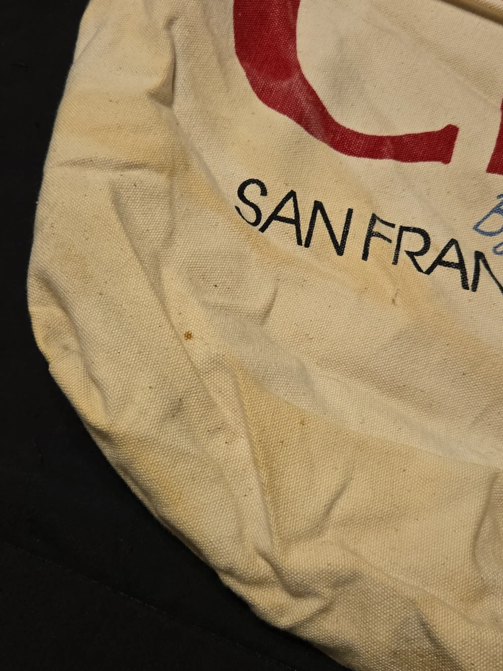 City By The Bay San Francisco Canvas Tote Bag - Cream with Red & Blue Print
